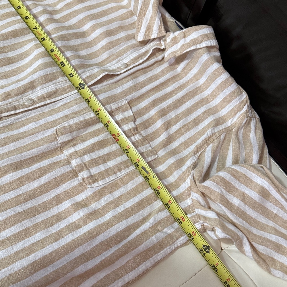 Wmns Universal Thread Linen/Rayon Blend Button Up Shirt-Sz XL-Tan/White Stripes - Picture 13 of 16